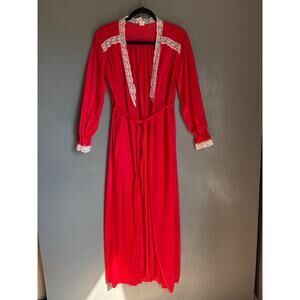 Vintage JENNIFER DALE Women's 11 Lightweight Red Robe Lace Retro Cottagecore